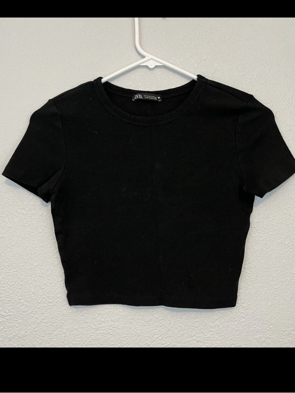 Zara Black 100% Cotton Cropped Short Sleeve T Shirt Size Small
